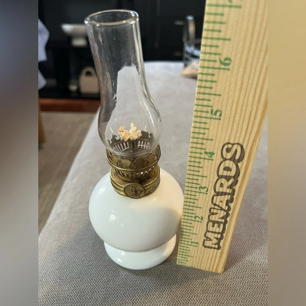 Elegant Vintage Mini White Milk Glass Lantern with Brass Detail